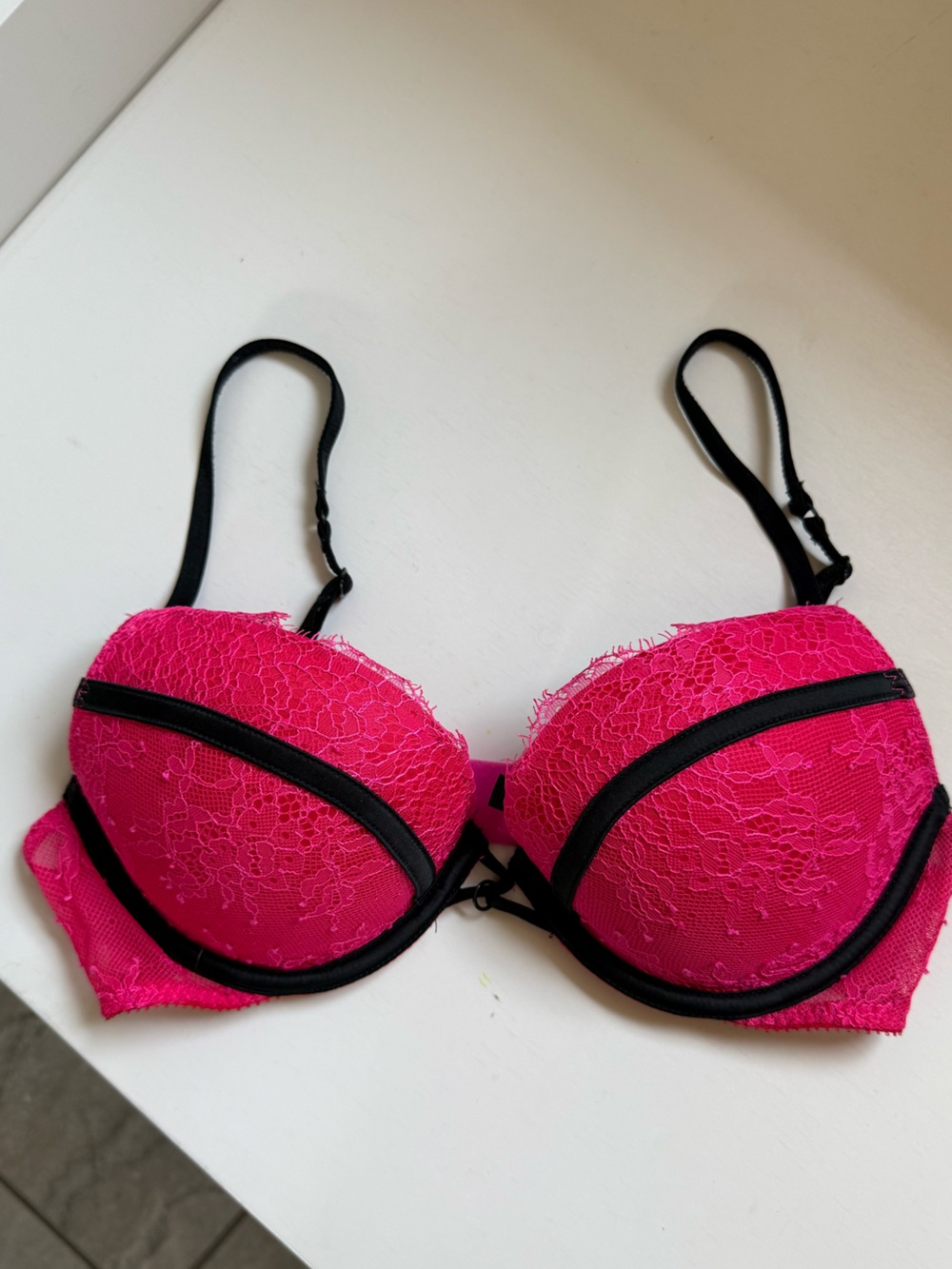 Victoria's Secret pink Lace Push-Up Bra with Black Trim